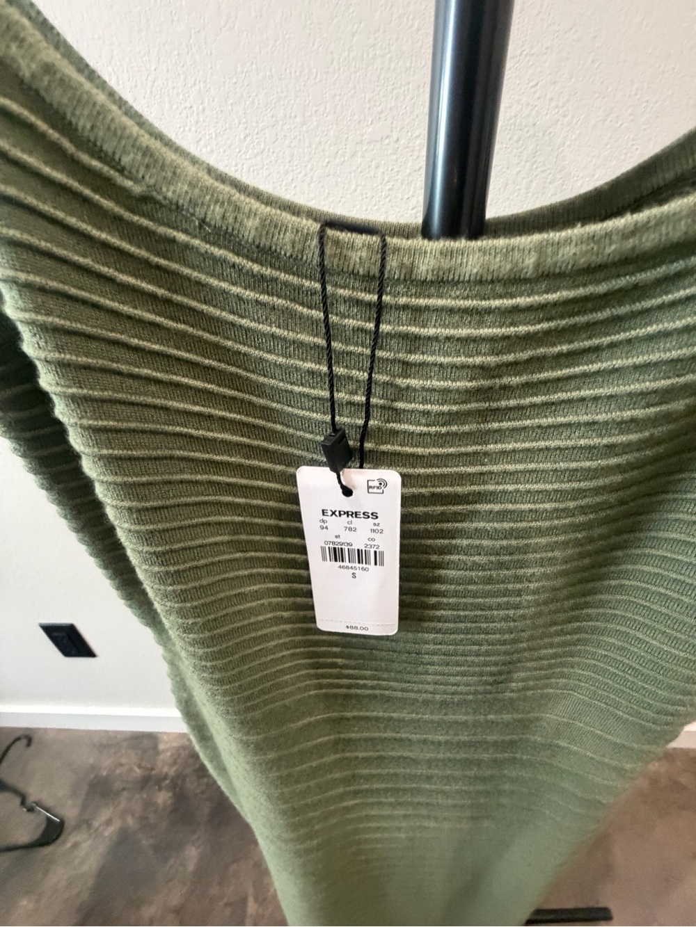 Olive Green Ribbed Knit Midi Slip Dress - Picture 3 of 4
